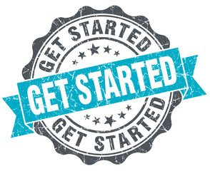 get started vintage turquoise seal isolated on white