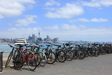 Dozens of parked bikes in Devonport, Auckland