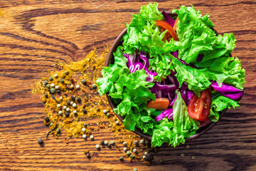 Fresh salade on wooden background