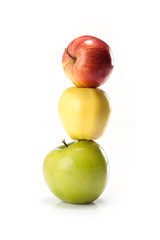different varieties of apples isolated on white background