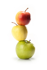 different varieties of apples isolated on white background