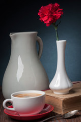 carnations and coffee and jug