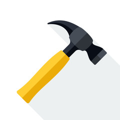 Hammer icon with long shadow on white background