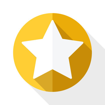 Golden star icon with long shadow on white background