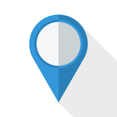 Map pointer icon with long shadow on white background