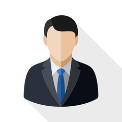 Male user icon with long shadow on white background