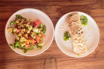 dinner on wooden table