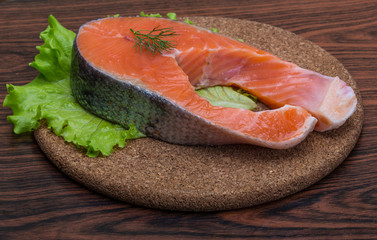 Raw salmon steak