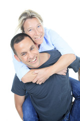 Fototapeta premium A Thoughtful couple hugging - isolated over white