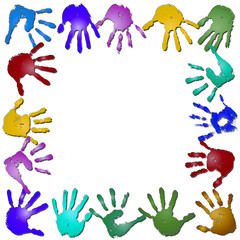 Fototapeta premium Conceptual children painted hand print frame isolated