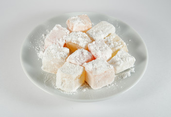 Turkish Delight closeup in powdered sugar