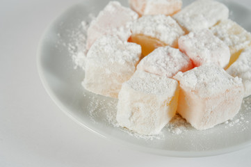 Turkish Delight closeup in powdered sugar