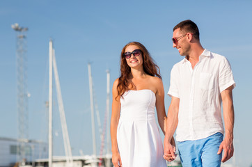 smiling couple in city