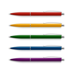 Set of Blank Multicolored Pens with Metal Caps
