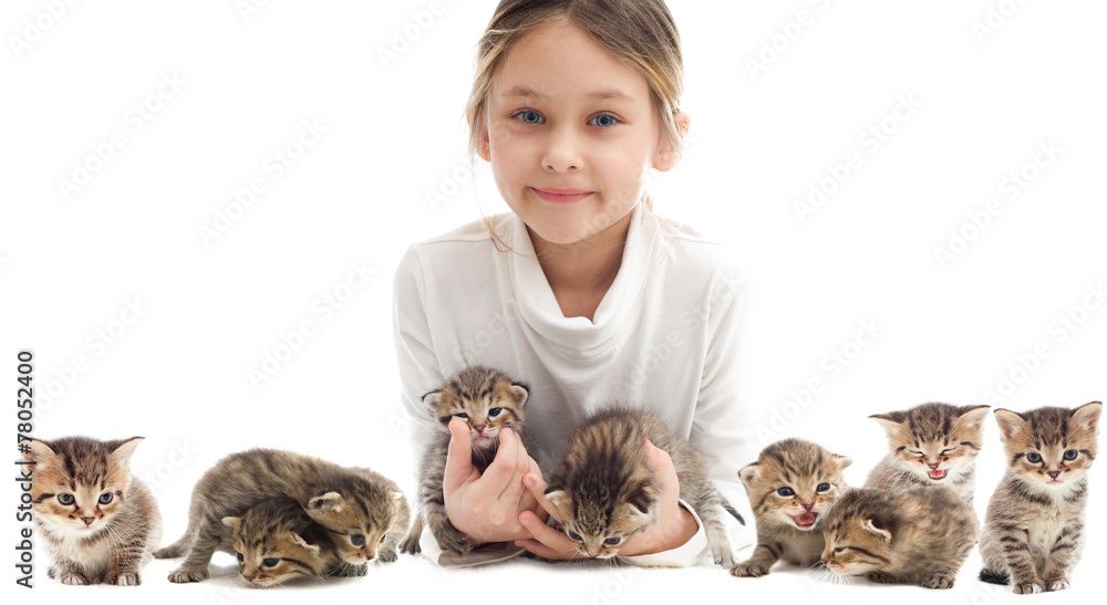 Sticker girl and kittens