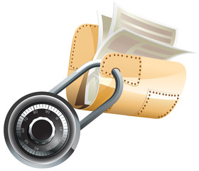 Naklejka premium Locked gold folder with documents