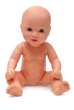 Plastic Baby Doll on Isolated White Background