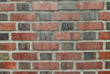 Brick wall with mortar and cracked details