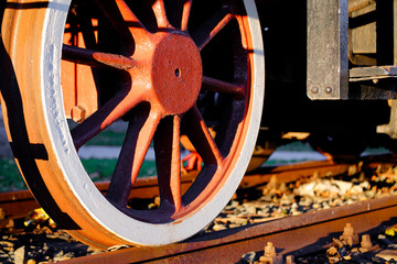 detail of a wheel of an old steam locomotive