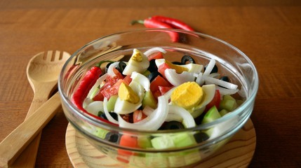 Fresh spring mixed vegetable salad with eggs