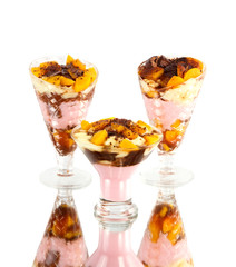 Sweet dessert with pudding and apricots