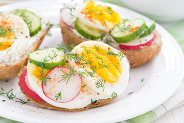 buns with boiled egg and vegetables, close-up