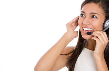 Smiling female customer support operator with headset 