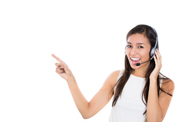 Beautiful customer service representative with handsfree devise 