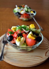 Fresh spring mixed vegetable salad with eggs