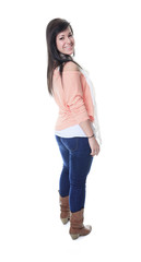 Obraz premium Caucassian young woman on white background