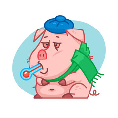 Pig character holding thermometer