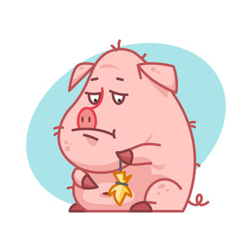 Pig character upset and sad