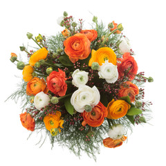 Ranunculus bouquet seen from above