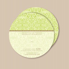 Round, double-sided wedding invitation. With place for text