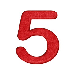red Number in Paper craft texture isolated on white background