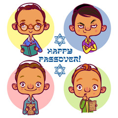 Funny Happy Jewish Passover greeting card. Vector illustration