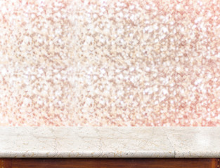 marble Table with bokeh golden sparkling background,Empty room f