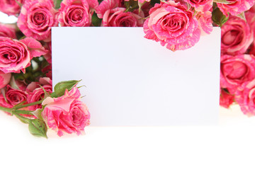 Pink roses and greeting card