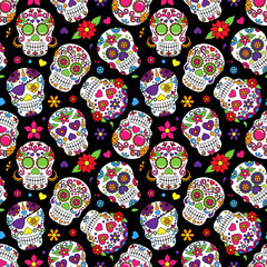Day of the Dead Sugar Skull Seamless Vector Background - 78063239