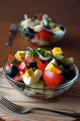 Fresh spring mixed vegetable salad with eggs