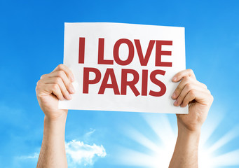 I Love Paris sign with sky background