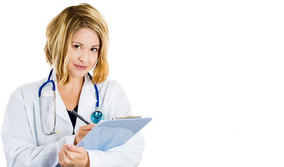 attractive female doctor isolated on white background 