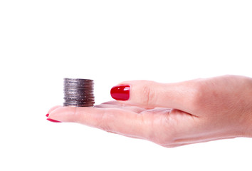 Female hand holding euro coin