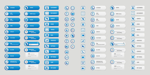 Blue and white big buttons pack - obrazy, fototapety, plakaty