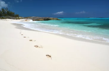 Foto op Plexiglas Footprints on the desrt beach of Little Exuma, Bahamas © HappyAlex