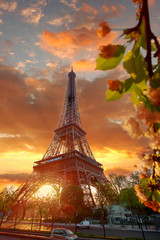 Fototapeta na wymiar Eiffel Tower during beautiful spring morning in Paris, France