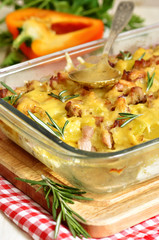 Tartiflette-casserole from potato,cheese,onion and bacon.