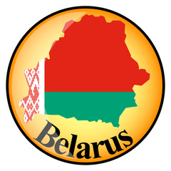 Obraz premium orange button with the image maps of button Belarus