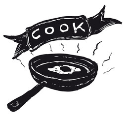 Hand drawn fried egg inside pan