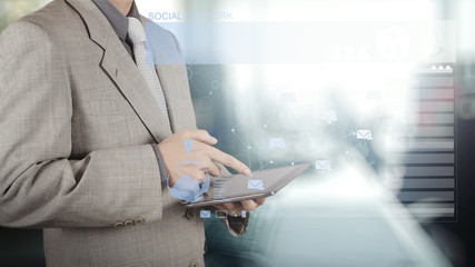 Fototapeta premium businessman working with new modern computer show social network